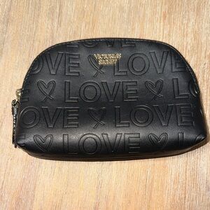 Victoria's Secret Black Embossed LOVE Cosmetic Pouch with Gold Logo